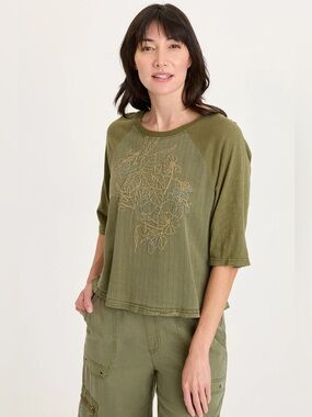 XCVI JORY EMBROIDERED PINSTRIPE RAGLAN TOP  In Espalier Pigment